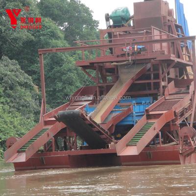 China Alluvial Sand Mining Chain Bucket 200TPH Gold Dredger/Dredging Boat/Dredging Machine For Sale Te koop