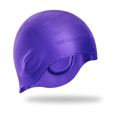 China Waterproof Men Swim Cap Kids Or Women With Shorts In The Middle 3D Hair Ear Pockets For Short/Long Hair Silicone Swim Cap Custom for sale