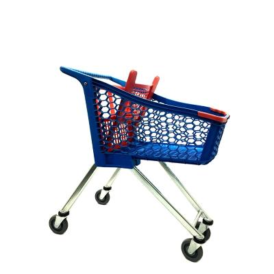 China Easy-carrying European Style Supermarket Trolleys 80 Liters With Colorful Plastic Basket for sale