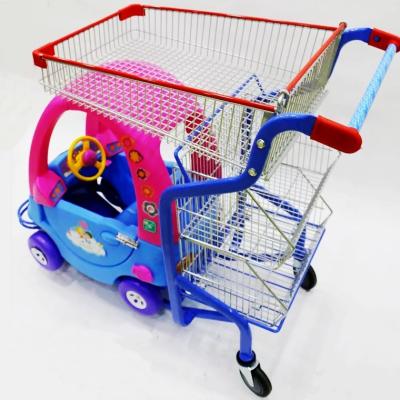 China Unveiling kids plastic shopping cart with a toy car for sale