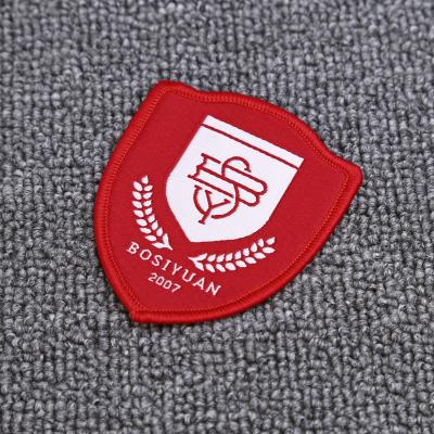 China School factory products cheap free design customized brand logo woven embroidery badges for school uniform and other clothes for sale