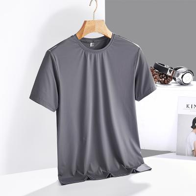 China summer men's loose large size ice cream Anti-wrinkle short-sleeved breathable silk T-shirt solid color for sale