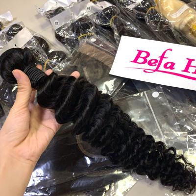 China Befa Manufacturer Human Hair One Distributor Cuticle Aligned Wave One Deep Bundles Of Virgin Natural Straight Vietnamese Hair Donor Hair With Closure for sale