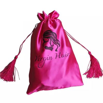 China Hair Silk Bags , Recyclable Custom Logo Satin Hair Extension Bags for sale