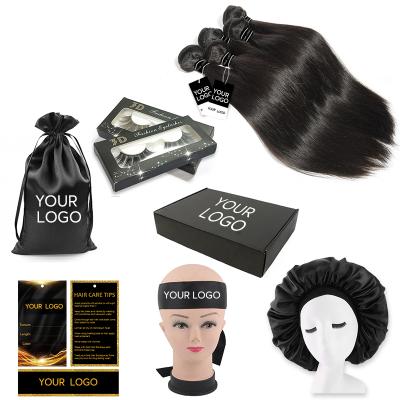 China Bundle Hair Vendors With Headbands Customized Private Label Hair Bundle Label Tags And Chains For Wig Bundles Free Eyelashes For Gifts for sale