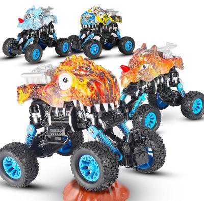 China Friction Toy Amazon Hot Selling Vehicles Shockproof Car Toys Friction Powered Cartoon Dinosaur Monster Car Inertia 4WD Pull Back Dinosaur Car for sale