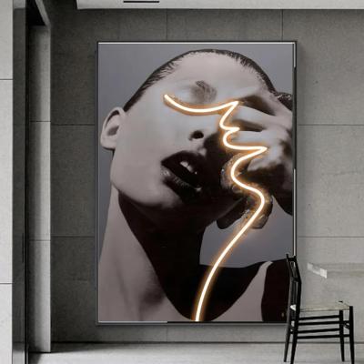 China Modern Home Decor Canvas Portrait Decorative Light Art Led Wall Painting for sale