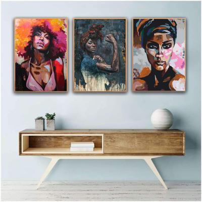 China Traditional Artwork Painting Lady African Canvas Print Wall Art Bedroom Decor Colored Woman Print Wall Art Painting for sale