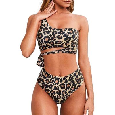 China Antibacterial Sexy High Waist Leopard Bikinis Set , Beautiful One Shoulder Swimming Tankini / for sale