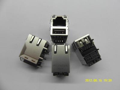 China Receptacle Switch RJ45 with Transformer, PBT Black Housing RJ45 Jack with Single USB for sale