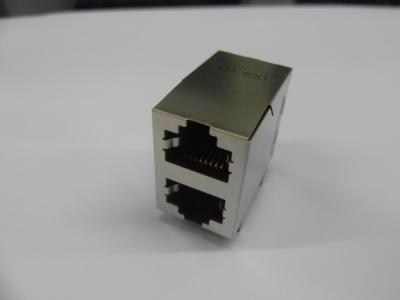 China Conector hembra apilado 2 puertos RJ45 en venta