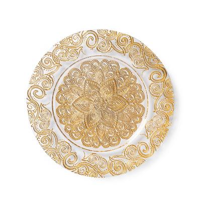 China 13 Inch Wedding Party Decorative Table Gold Clear Glass Charger Dishes For Hotel Restaurant for sale