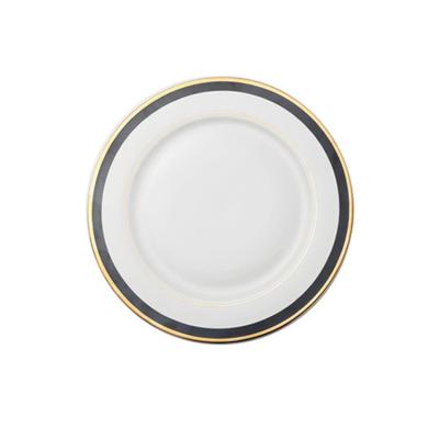 China Western Wholesale Ceramic Bone China Dinnerware Black Edged Gold Edged Wedding Dish for sale