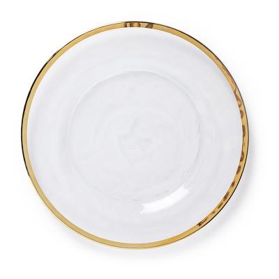 China 2021 Viable Hot Wholesale Gold And Silver Rim Wedding Charger Plate Glass For Wedding Party for sale