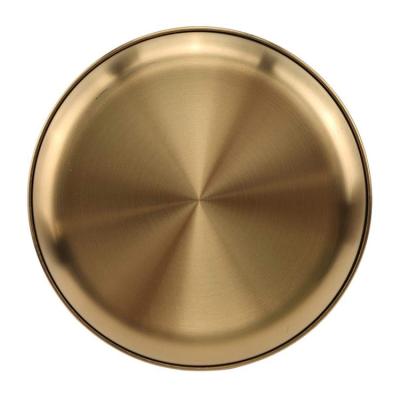 China Sustainable Hot Selling Classic Dinnerware Gold Stainless Steel Shallow Bottom Metal Dish Dinner Plate for sale