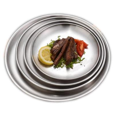 China Sustainable European Style Brushed Stainless Steel Plate Round Steak Dining Cake Serving Tray Kitchen Dinner Dishes Plates for sale