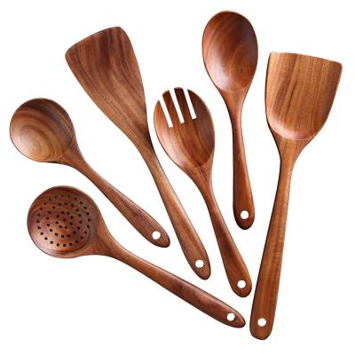 China 2022 Sustainable Hot Teak Wooden Kitchen Utensils Set For Cooking Pot 6Pcs Cookware Sets for sale