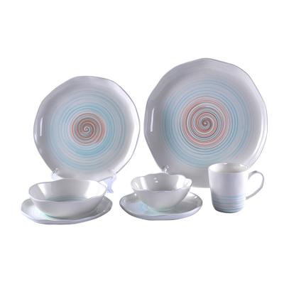 China Sustainable Wholesale Porcelain Dish Set Light Color White Nordic Blue Water Cup Style Bowl Tableware for sale