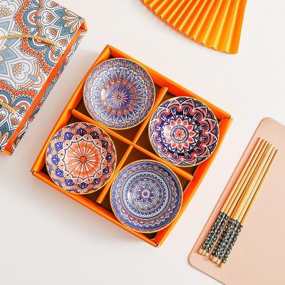 China Viable Nordic Style Tableware Flower Style Bohemenian Ceramic Small Bowls With 2/4/6 Chopsticks Set for sale