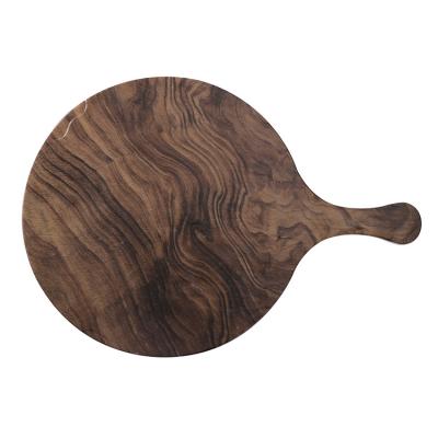 China Annual Ring Design Melamine Wooden Flat Tray Dishes Plates Kitchen Home Sustainable Round Pizza Plates With Handle For Restaurants for sale