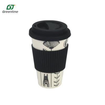 China Popular disposable eco bamboo mug and biodegradable fiber coffee mug printer with silicone lid for sale