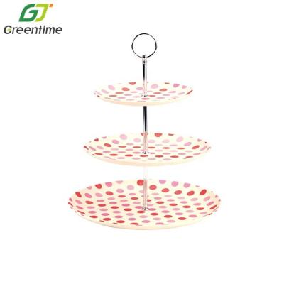 China Wholesale 3 Tiered Bamboo Tool Mini Cake Red Cake Stand Viable Fiber Dessert Afternoon Teas for sale