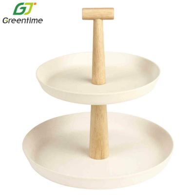 China Sustainable New Design Cheap Eco-friendly Bamboo Fiber Birthday Cake Stand White 2 Layer Round Cake Stand for sale