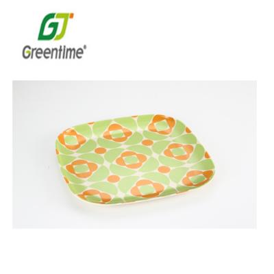 China Disposable Cheap Naturally Bamboo Fiber Printed Square Plates for sale