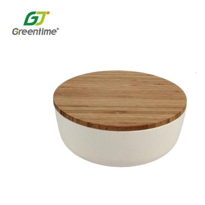 China Sustainable Customized Round Bamboo Fiber Salad Bowl Food Serving Tray Wholesale Bamboo Bowl for sale