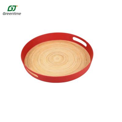 China Round Disposable Bamboo Serving Tray With Bamboo Fiber Factory Quality Kitchen Guaranteed for sale