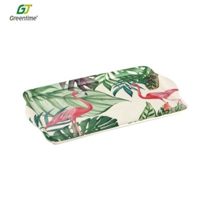 China Serving Tray Hot Selling Colorful Flamingo Cactus Fresh Style Food Tray Widely Square Bamboo Fiber Serving Tray for sale