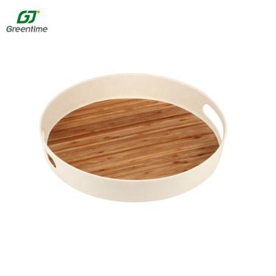 China Disposable Hotel Coffee Trays Distressed Tray Bamboo Fiber Round Wooden Serving Tray for sale