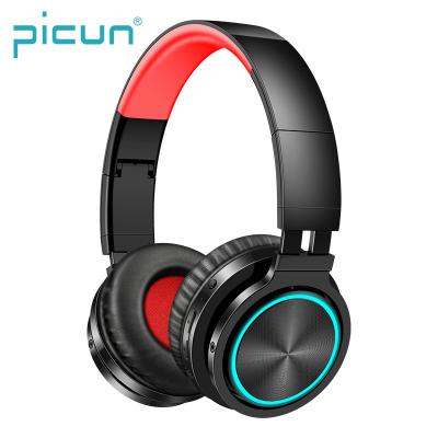 China Picun B12 Headband Illuminated Colorful LED Light TF Card BT v5.0 Wireless Headphones with Built-in Microphone for sale