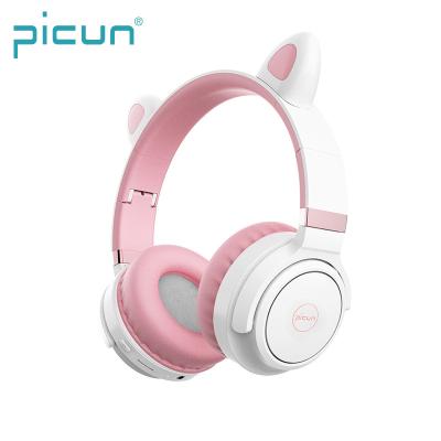 China Picun B29 Cat Ear Led RGB Girl Colorful Light Music Wireless Bluetooth Headband Mobile Headphones for sale