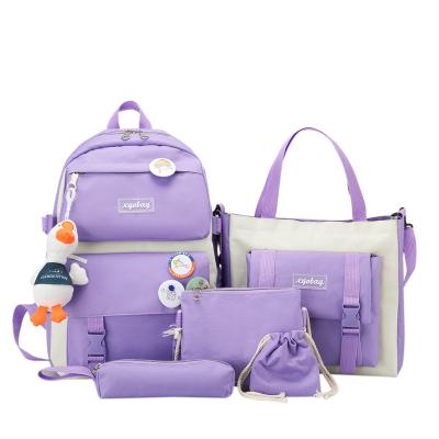 China Other Wholesale Retail 5pcs 1set School Bag Set Schoolbag For High School Girl Canvas Backpack Set for sale