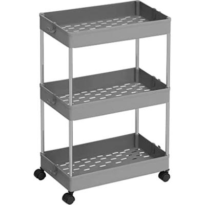 China Modern Hot Sale Simple 3 Tier Storage Trolley Tending Rolling Service Organizer Cart Storage Shelves With Plastic Basket for sale