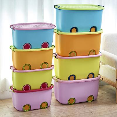 China Hot Selling Large Folding Home Multicolor Plastic Storage Box With Lid Kids Play Foldable Trash Can Organizer With Wheels for sale