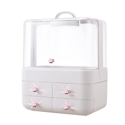 China 2 Layers Sustainable Desktop Cosmetic Plastic Beauty Jewelry Skin Drawer Makeup Organizer With Handle for sale