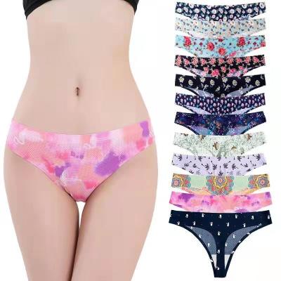 China Antibacterial OEM European and American Traceless Printed Traceless Sexy Breathable One-Piece Sports Panties Low Rise Girls Silk Thong for sale