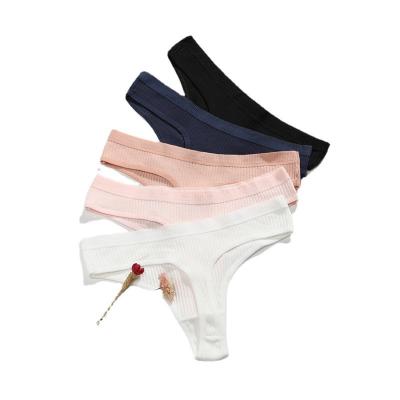 China OEM Cotton Panties Antibacterial Feminine Sexy Women Thong Low Waist Thongs Striped Solid Comfortable G-String Intimate Underwear Briefs for sale