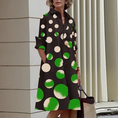 China 2023 New Shirt Women Bohemian Dress OEM Anti-Static Long Sleeve Printed To Dress Boho Style Pocket Sexy V-Neckline Loose Dresses For Women for sale