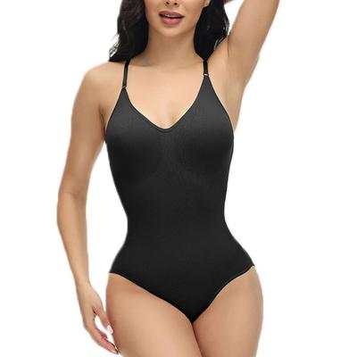 China OEM Antibacterial V-Neck Spaghetti Strap Jumpsuits Compression Body Fits Open Crotch Shapewear Slimming Body Shaper Smooth Going Out Jumpsuit for sale