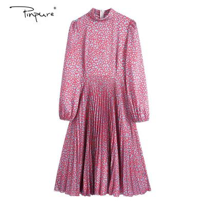 China R40597S Women's Breathable Fashion Flower Print Pleated Dress With Big Swing Print Dress for sale