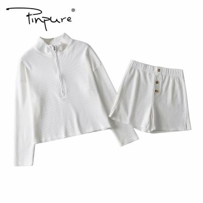 China R41004S Breathable Fashion Zipper Women's Clothing Top Casual Blouses With Shorts Sets for sale