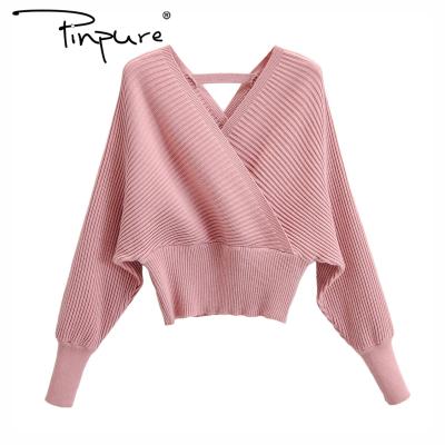 China R50848S Wholesale Breathable V-Neck Knitted Pullover Sweater Women Long Sleeve Sweater for sale