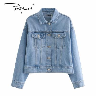 China R50870S women's retro wide-sleeved denim jacket autumn spring print viable ladies jacket outwear clothes for sale