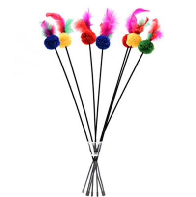 China Factory direct sales viable flexible plastic pole plush feather bells cat enigma center stick for sale