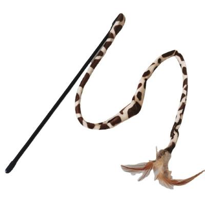 China 2023 Hot Selling Viable Leopard Print Short Rod Cat Stick Teasing Toy With Feather Bells Cat Stick for sale