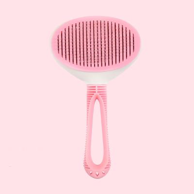 China New Dog and Cat Hair Removal Needle Comb Cavity Handle Pet Comb Viable Self Cleaning for sale