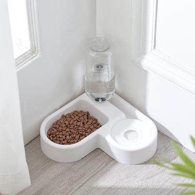 China White Plastic Multifunction Double Bowl Sustainable Pet Corner Automatic Pet Feeder for sale